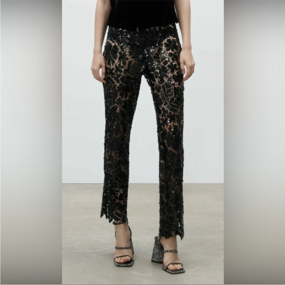Zara Black Sequin Straight Leg Pants
